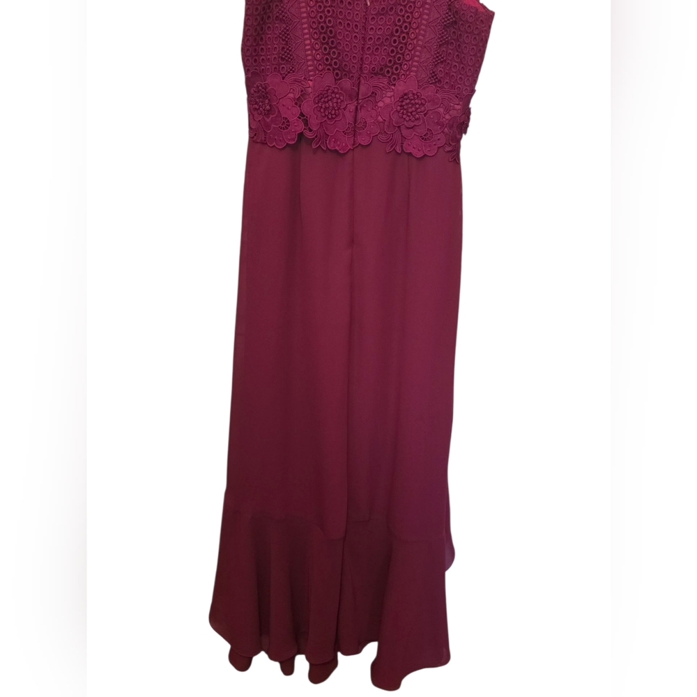 UnitedWood Jodie High/Low Cocktail Dress Floral lace Detail Bordeaux Red Size 6 - Picture 5 of 11